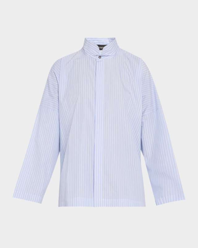 Wide Longer-Back Double Stand-Collar Shirt (Mid Plus Length)